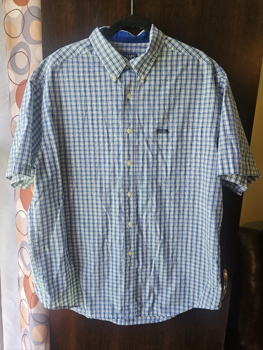 Chaps Ralph Lauren Men’s Short-Sleeve Button-Down Plaid Shirt - Blue & White